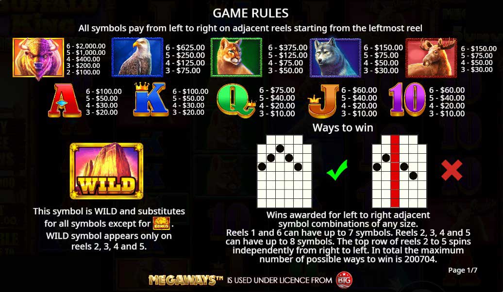 Buffalo King Megaways slot game symbols