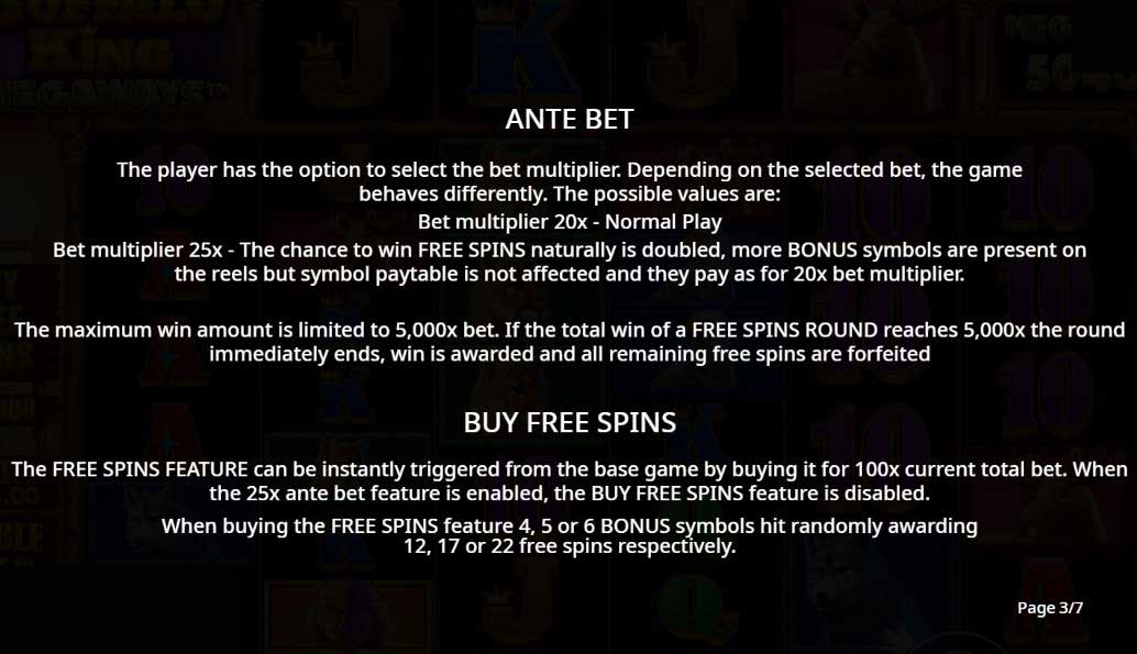 Buffalo King Megaways slot game ante bet and buy free spins